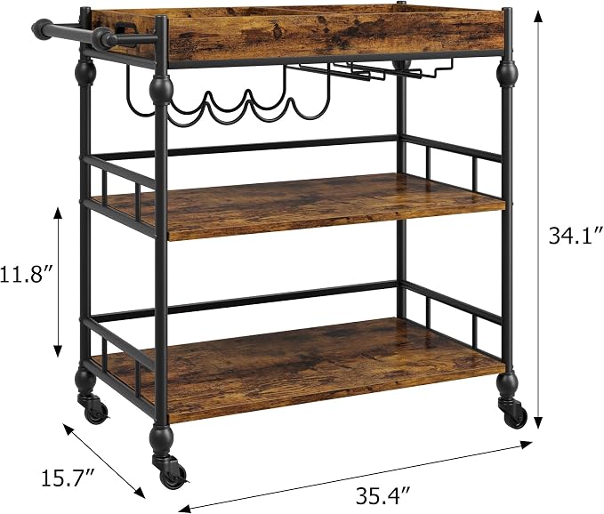 GarveeHome Bar Cart with Wheels, 3-Tier Serving Cart - Image 7