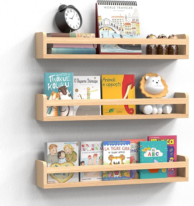 Floating Wall Nursery Book Shelves, 23.6 Inch, Natural Color | Wooden Baby Book by Smallfurnitureandhomedecor