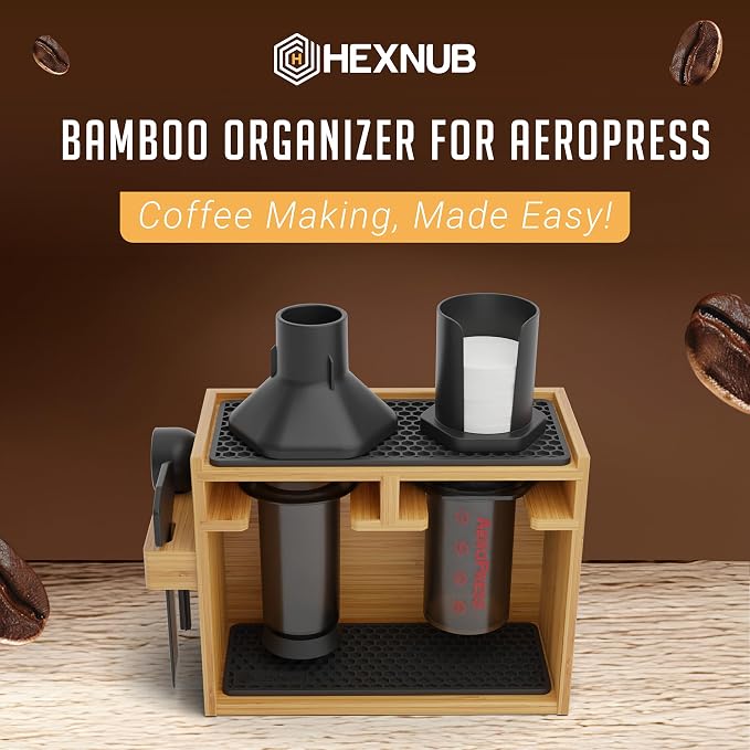 HEXNUB Organizer Stand for AeroPress Bamboo Coffee Caddy Original Black | - Image 2