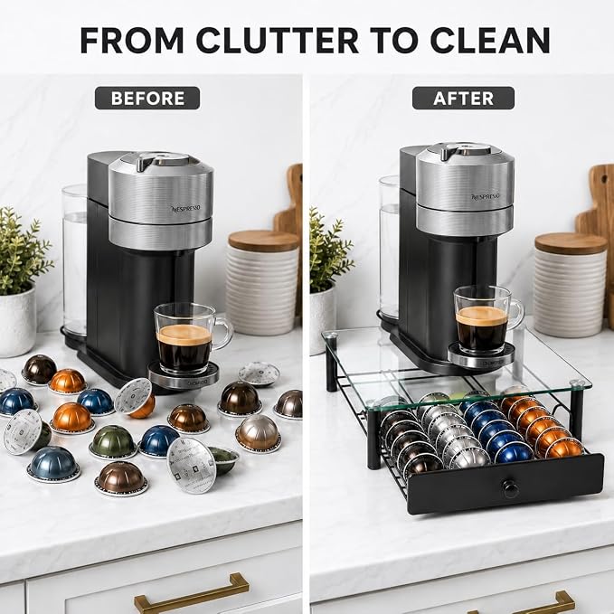 Tempered Glass Coffee Pod Drawer, Nespresso Vertuo Capsule Holder Organizer - Image 3