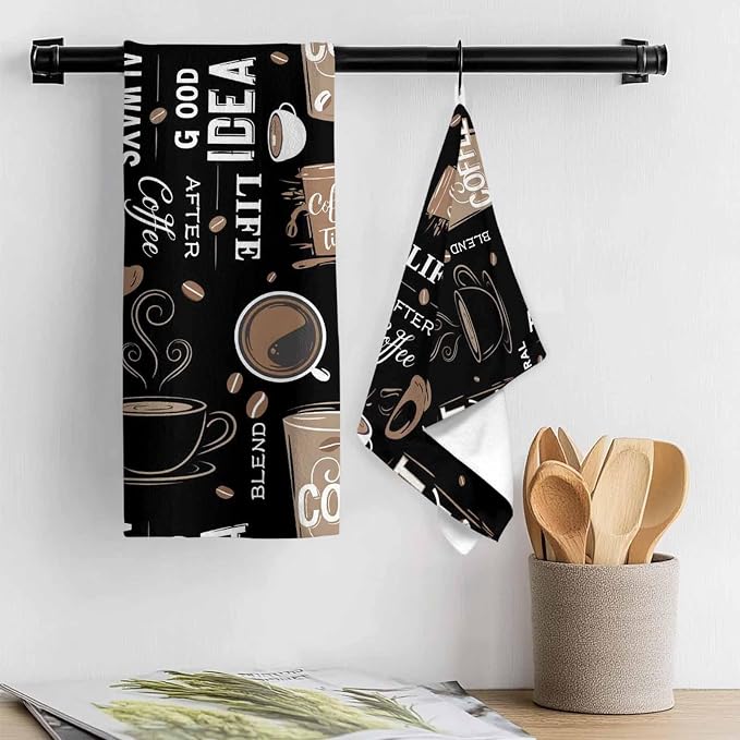 Kitchen Towel Set, Coffee Theme Fast Drying Microfiber Kitchen Towels Dish - Image 2
