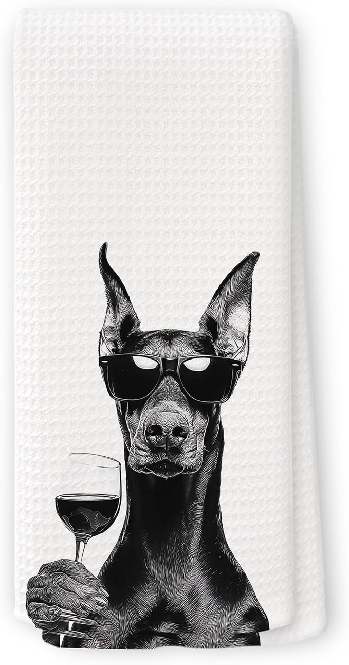 Funny Doberman Wine Kitchen Towels, Gifts by Unknown