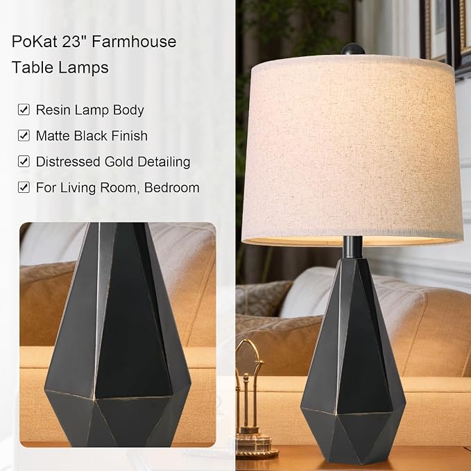 PoKat Table Lamps Set of 2 for Bedroom, 23.5'' High Farmhouse Nightstand Lamps - Image 5
