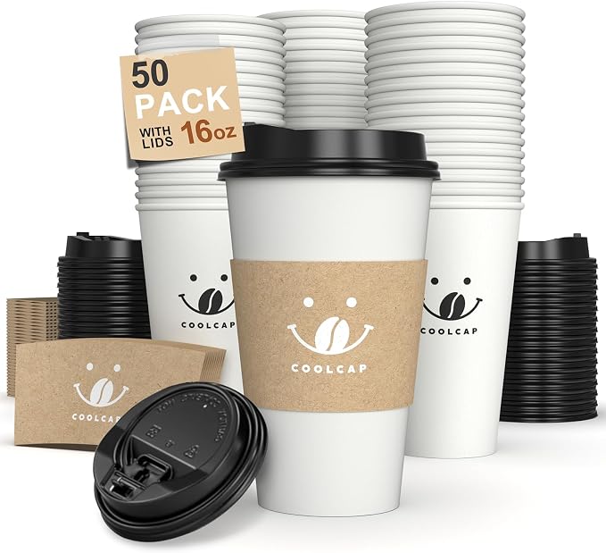 Coffee Cups with Lids and Sleeves, 16 oz 50 pack To Go Cups with Lids, Paper - Image 8