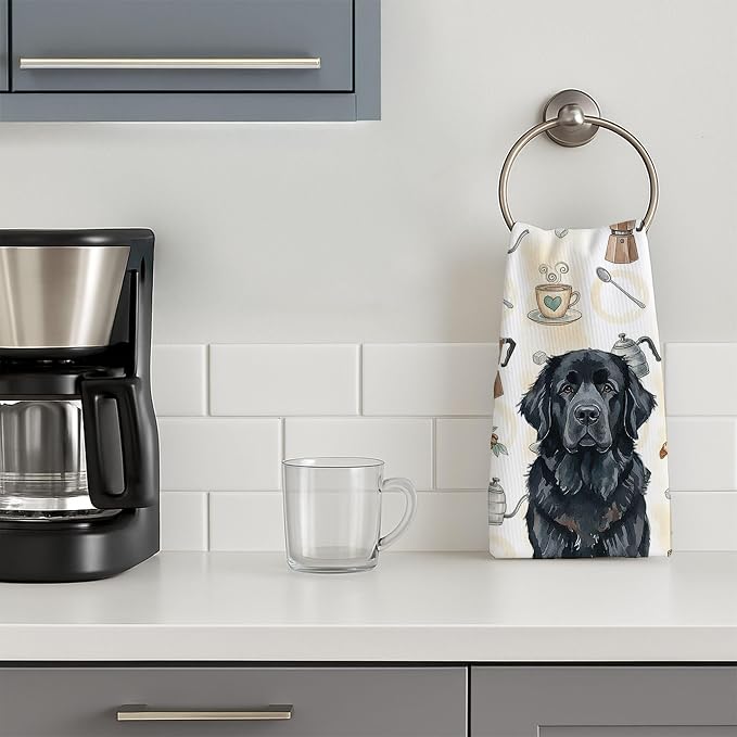 Caroline's Treasures Black Newfoundland Coffee Bar Kitchen Towel Velour Plush - Image 3