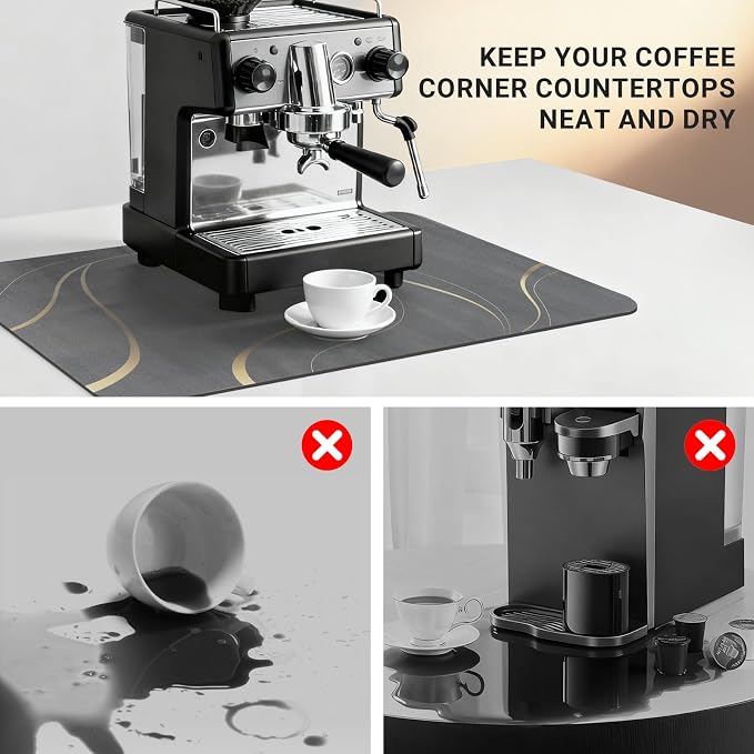 Coffee Mat 24x16 Inchh, Irregular Black Streamline Coffee Top Mat, Absorbent - Image 5