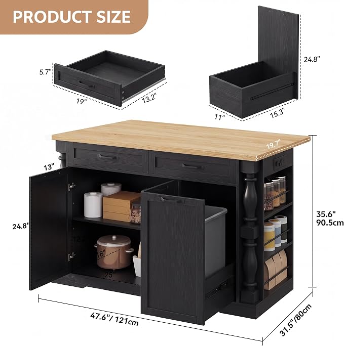 Kitchen Island, 47.6"x20" Kitchen Island - Image 2