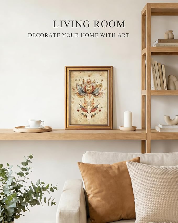ARPEOTCY Gold Framed Canvas Wall Art, Boho Lotus Flower Wall Decor, Farmhouse - Image 3