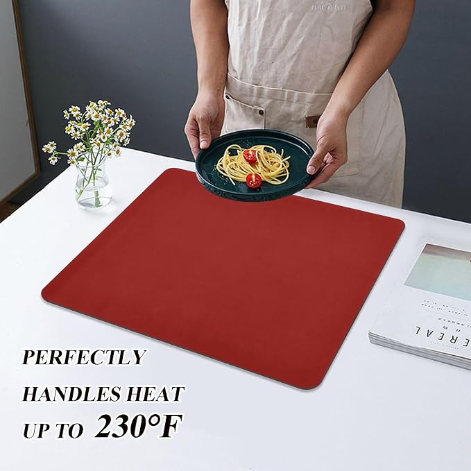 Red Dish Drying Mat for Kitchen Counter No-slip Rubber Bottom Coffee Mat Drain - Image 5