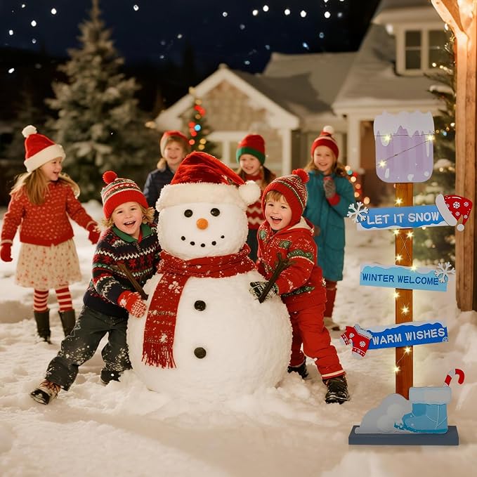 Lighted Wooden Christmas Porch Sign | Let It Snow Winter Welcome Porch Decor - Image 6