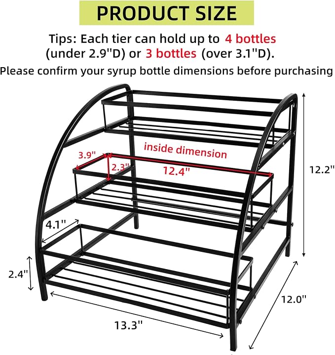 Cididu Coffee Syrup Organizer Rack, 9-12 Bottles Syrup Stand Holder - Image 2
