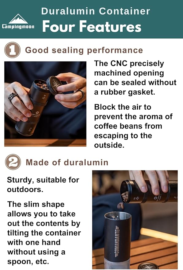 CAMPINGMOON 2-Layer Portable Coffee Bean Storage Canister Airtight Duralumin - Image 3
