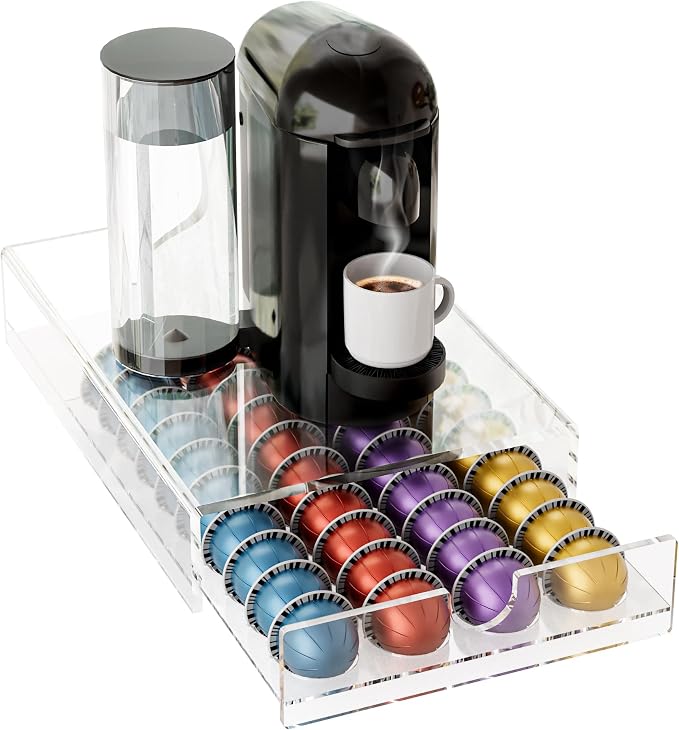 Acrylic Coffee Pod Organizer for Nespresso Vertuo Pod Holder 40 Pods Clear by BXINREDA