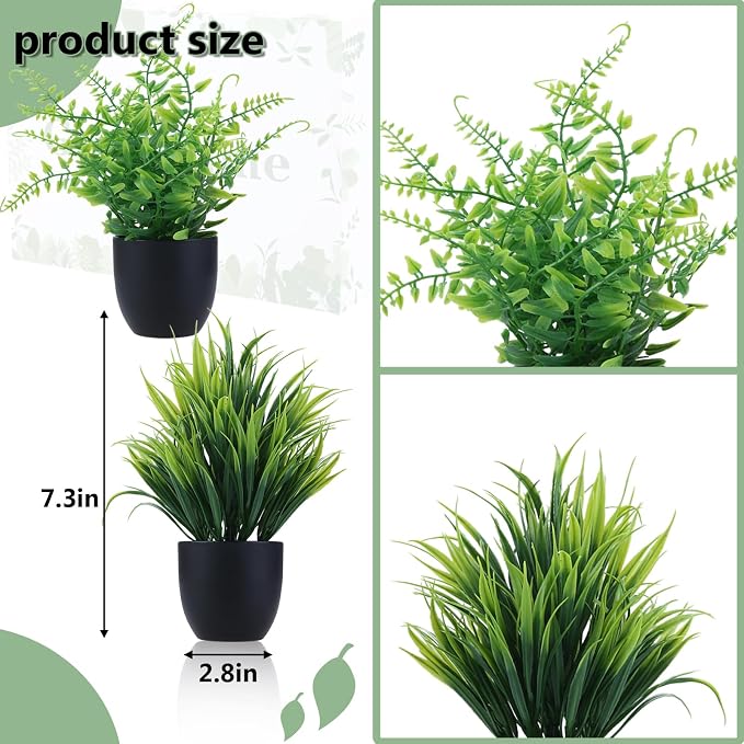 GREENTIME 2 Pack Fake Plants in Black Pot Small Artificial Plant Wheat Grass - Image 2