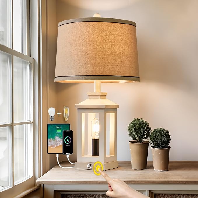 G-SAFAVA 23.75" Retro Farmhouse USB C+A Ports Table Lamp - Image 5