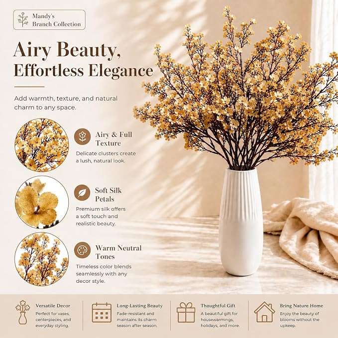 Mandy's 15 Bundles Artificial Light Brown Baby’s Breath Flowers | 18.5 Inch - Image 2