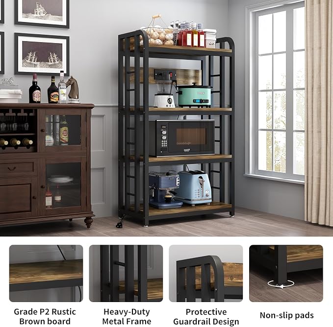 SIREDEEP Bakers Rack with Power Outlet ，4-Tier Kitchen Baker's Rack, Microwave - Image 7