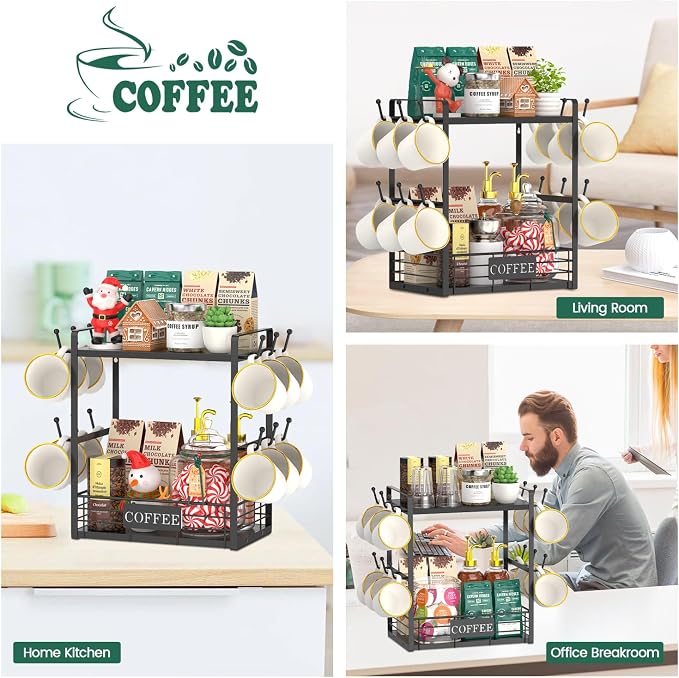 EsLuker.ly Coffee Mug Cup Holder Tree Bar Station Organizer, 2 Tier Mug Stand - Image 6