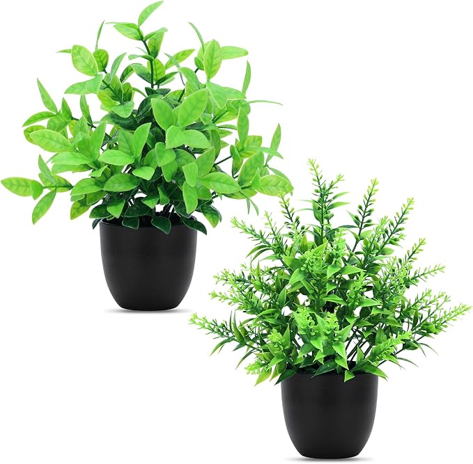 CEWOR Fake Plants 2 Pack Mini Potted Plants Bathroom Accessories Small by CEWOR