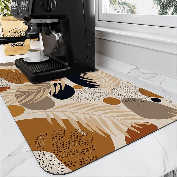 Boho Tropical Palm Leaf Geometric Bohemian Plant Coffee Mat Dish Drying Mats by Wakasui