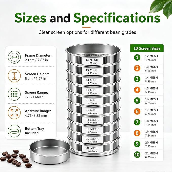 Coffee Bean Grading Sieve Set, Coffee Green Bean Stainless Steel Screen - Image 5