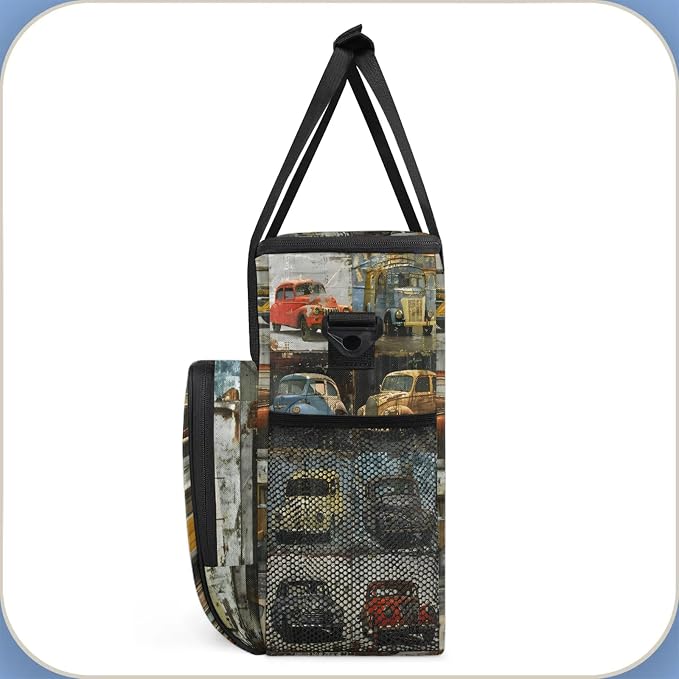 Vintage Car Theme Coffee Maker Carring Bag, Large Insulated Storage Organizer - Image 4