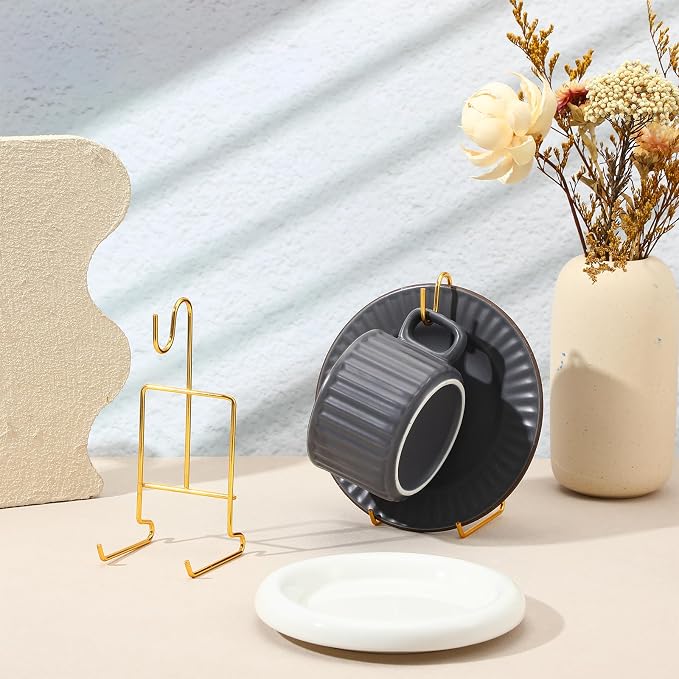 2 Pcs Tea Cup and Saucer Display Stand Metal Saucer Organizer Plate Coffee Mug - Image 6