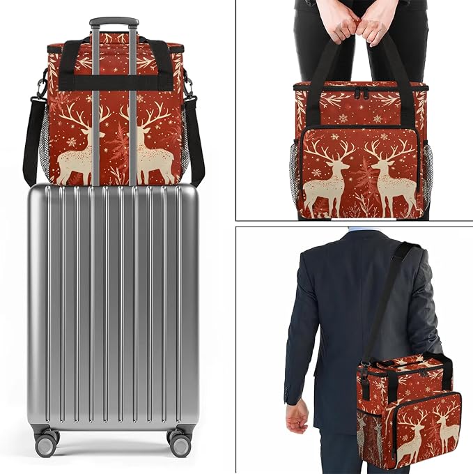 Reindeer And Holly Christmas Coffee Maker Carring Bag, Large Insulated Storage - Image 7