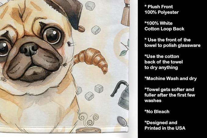 Caroline's Treasures Fawn Pug Coffee Bar Kitchen Towel Velour Plush Front and - Image 4