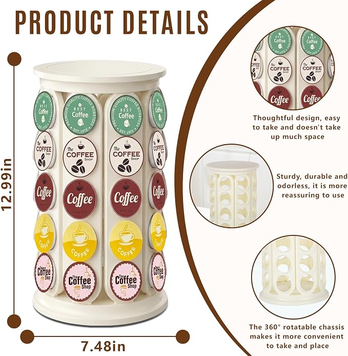 K Cup Holder, Coffee Pod Storage Carousel Holder Organizer Compatible - Image 4