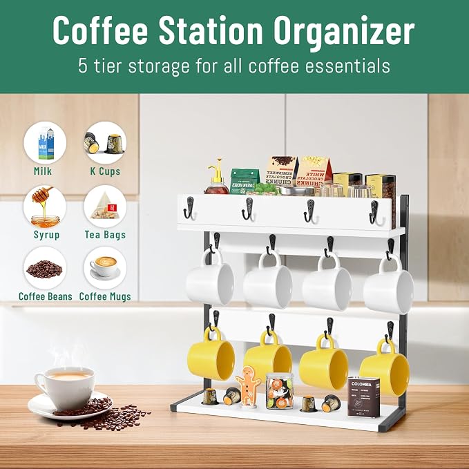 Coffee Mug Rack Holder Wall Mount – 2 Tier Mug Rack Stand - Image 5