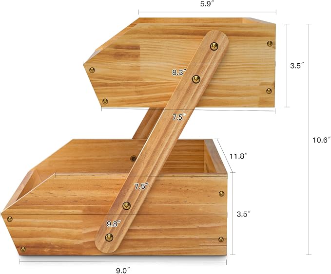 Merysen 2-Tier Wooden Fruit Vegetable Basket - Image 5