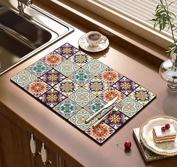 Cute Coffee Maker Mat for Countertops Bar Accessories, Colorful Dish Drying Pad - Image 7