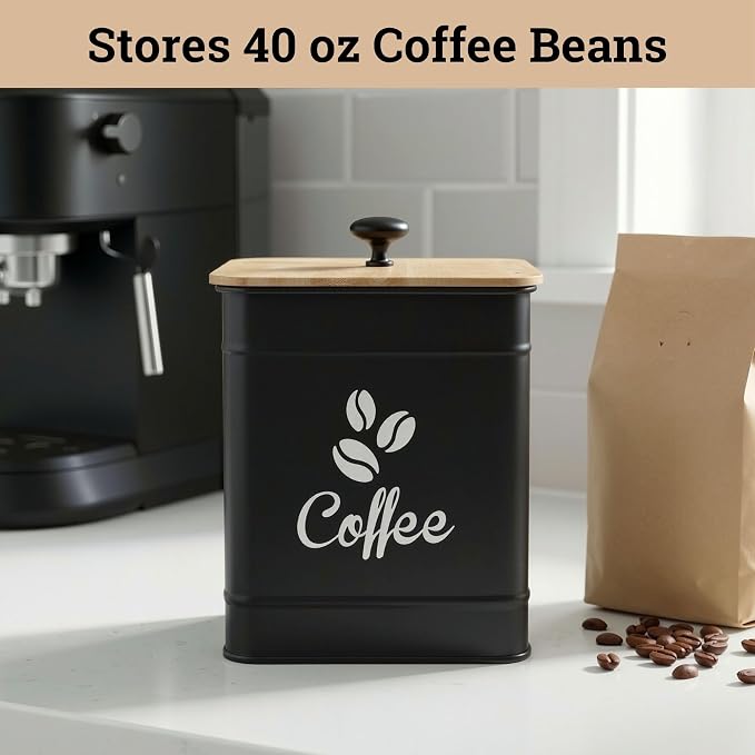 Airtight Coffee Canister - 40 oz Large Iron Black Coffee Container Airtight - 6 - Image 3