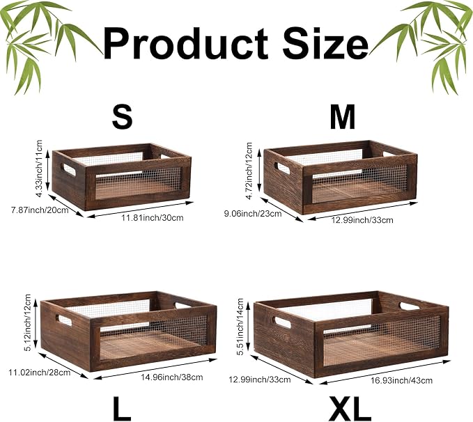 FillTouch 4 Pcs Wooden Nesting Countertop Baskets 4 Size Wooden Storage Box - Image 2