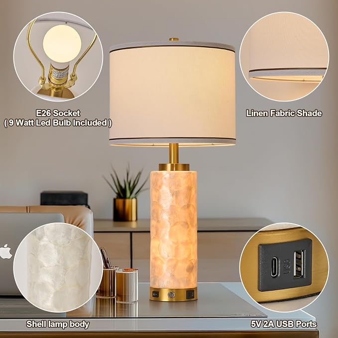 AIDENOEY 26" Modern Art Glass Table & Bedside Lamp, Stepless Dimmable Base + - Image 2