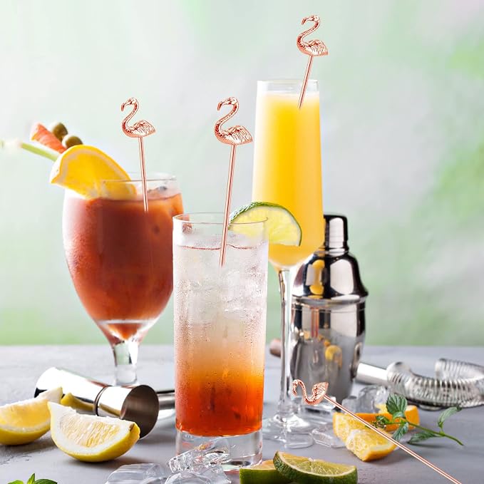 4 Pcs Flamingo Cocktail Stirrers Swizzle Sticks Stainless Steel 7.28" Coffee - Image 4
