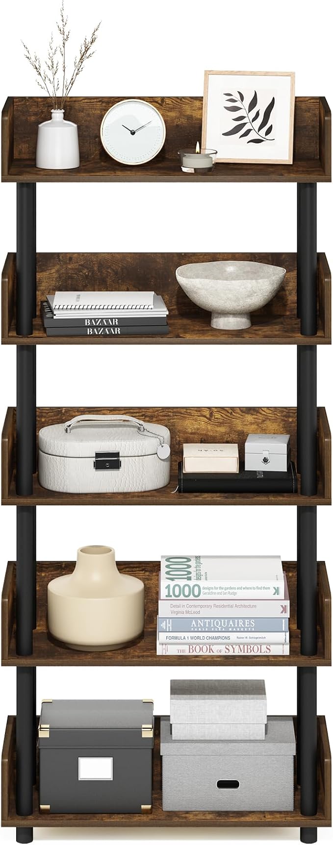 Furinno TURN-N-TUBE 5-Tier Display Shelf, Storage Shelves, Book Shelf, Open - Image 5