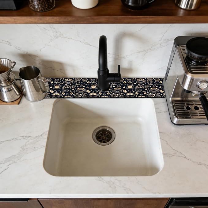 2 Pcs Kitchen Sink Splash Guard Faucet Mat Coffee Element Pattern Faucet Mat - Image 3