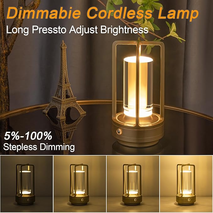 Cordless Table Lamp Rechargeable, Battery Operated Crystal Lamp, Stepless - Image 5