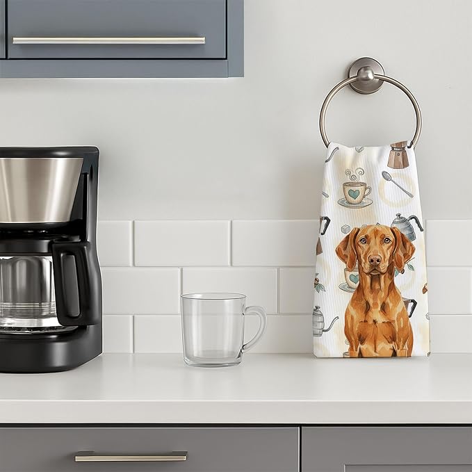 Caroline's Treasures Vizsla Coffee Bar Kitchen Towel Velour Plush Front and - Image 3