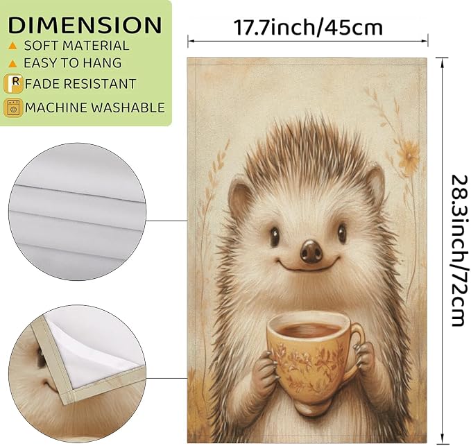 Vintage Hedgehog Kitchen Towels Set of 2 Coffee Cup Dish Towels Bar Absorbent - Image 2