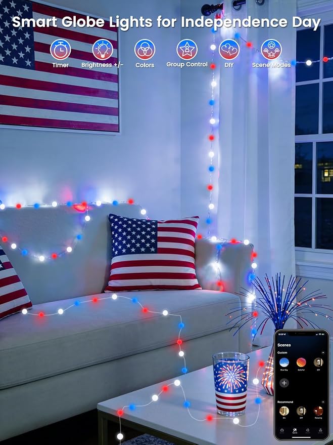 Red White and Blue Smart Color Changing String Lights - Image 4
