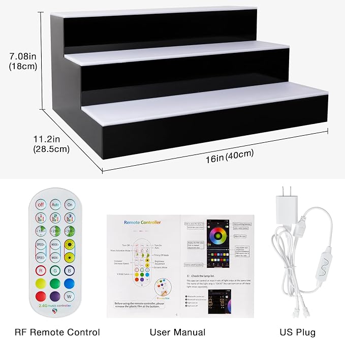 LED Lighted Liquor Bottle Display Shelf, 3Tiers 16Inch Bar Bottle Display Shelf - Image 2