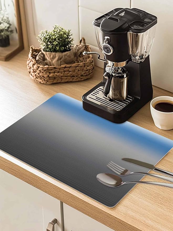 Blue Grey Coffee Mat Stripe Gradient Absorbent Bar Mat by Unknown