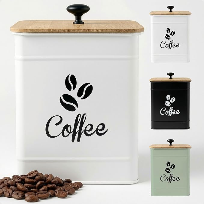 Airtight Coffee Canister - 40 oz Large Iron White Coffee Container Airtight - 6 by HBDesignCo
