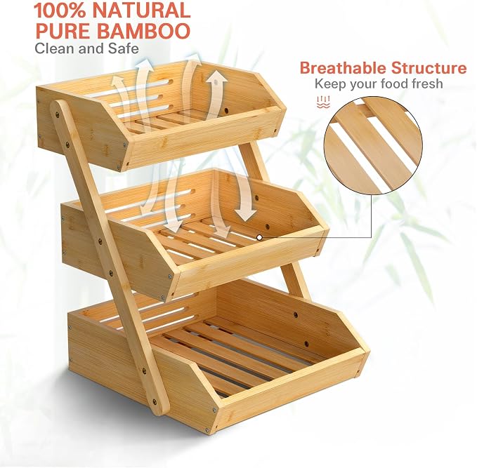 G.a HOMEFAVOR Bamboo Fruit Basket, Fruit Organizer - Image 2