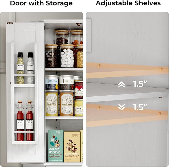 IRONCK Corner Cabinet, 6-Tier Freestanding Farmhouse Pantry - Image 5