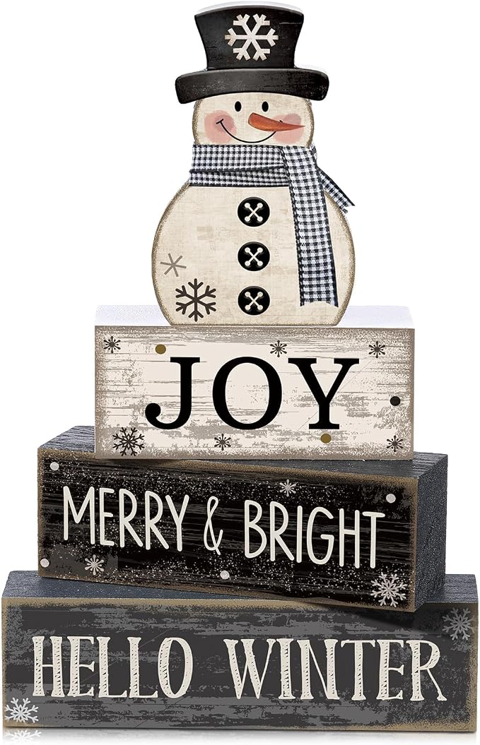 Lineshading 4 Pcs Snowman Christmas Table Decorations Black and White Wooden by Lineshading