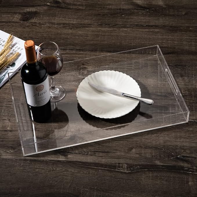 Sooyee Clear Acrylic Tray Decorative, Vanity Countertop, Large Ottoman Tray - Image 4